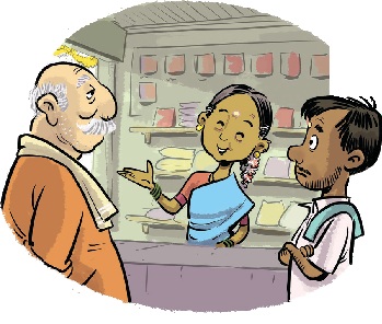 Eshwarappa listening to a conversation between Ramanna(an old man) and Lakshmamma(an old lady).