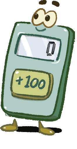 Figure shows a calculator in the form of a  cartoon.this Handy Hundreds calculator has only a +100 button to enter values.