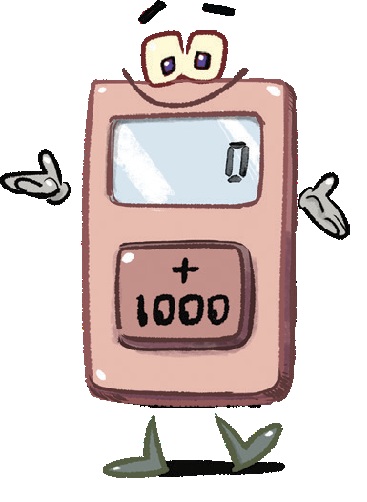 Figure shows a calculator in the form of a smiling cartoon. this Thoughtful Thousands calculator has only a +1000 button. Which allows to enter values in the incriment of 1000.